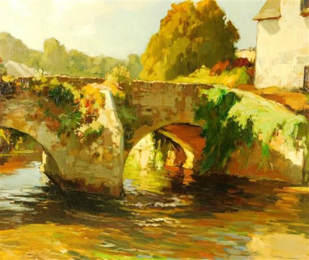 Paesaggio francese con ponte sul fiume